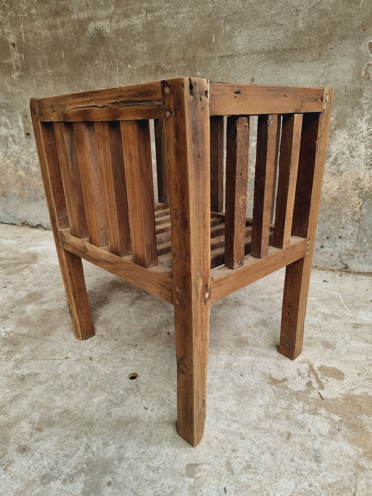 Antique rack storage basket walnut wood storage or toy bin