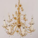 Large flower-shaped chandelier in gilded brass by Palwa, Germany, 1970s.