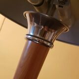 Mushroom "liner" lamp in wood and chrome metal.