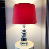 Lampe tafel vintage Star-Leuchten Köln (Allemagne de l'Ouest) chrome & fluweelrode kap