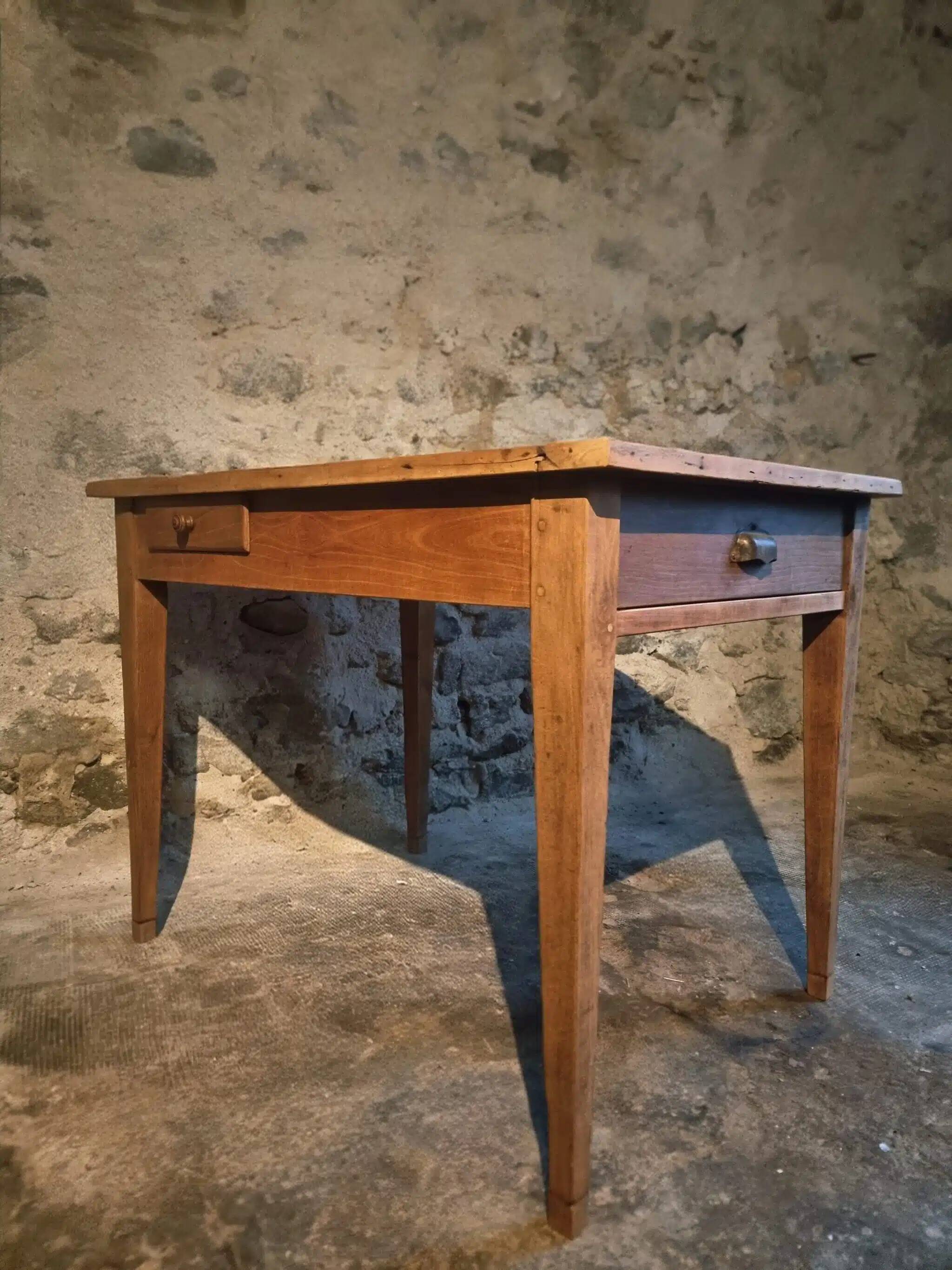 French rural farmhouse table with two drawers, 19th century.