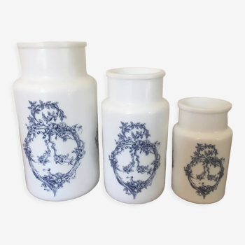 3 vintage opaline apothecary pots, Made in Italy