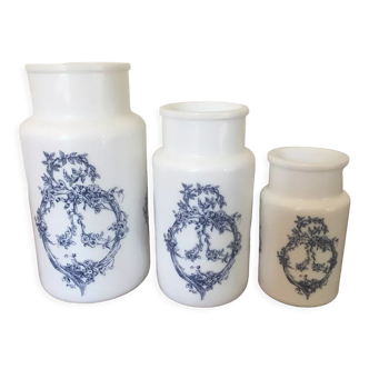 3 vintage opaline apothecary pots, Made in Italy