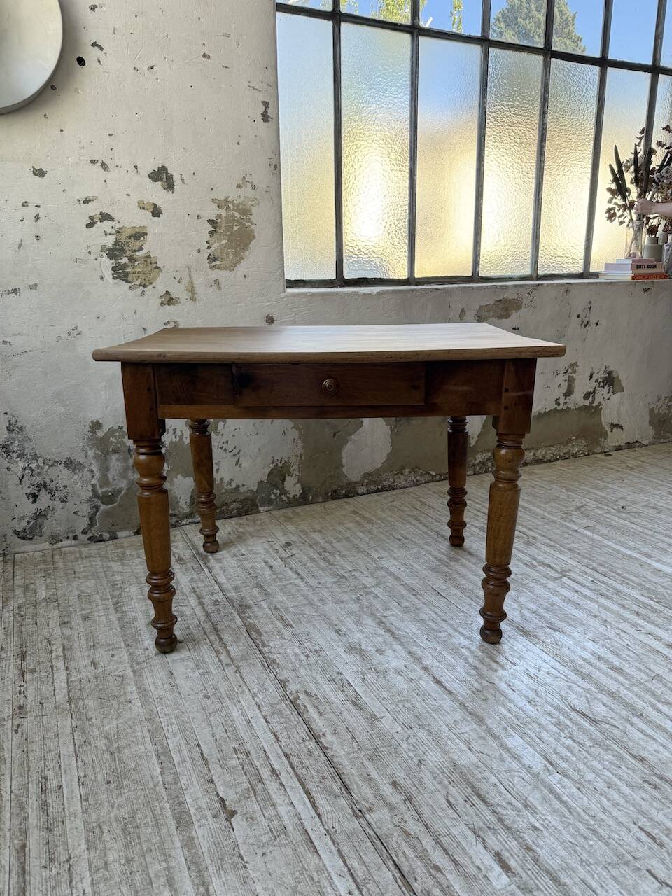 Walnut desk with turned legs, 1900