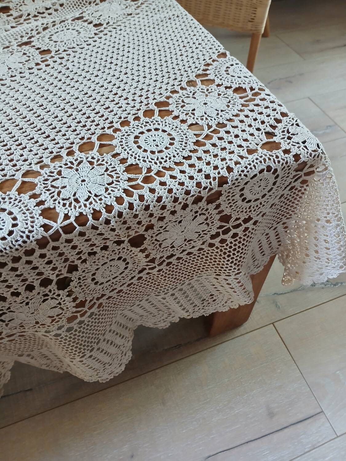 Antique handmade crochet tablecloth