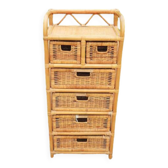 Old chest of drawers in rattan / light wicker