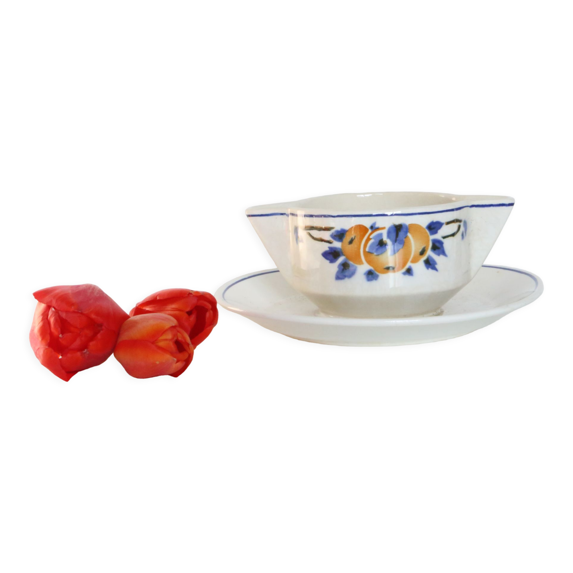 Saucière saint amand, ceramic, décor quebec, 1940/50, vintage french