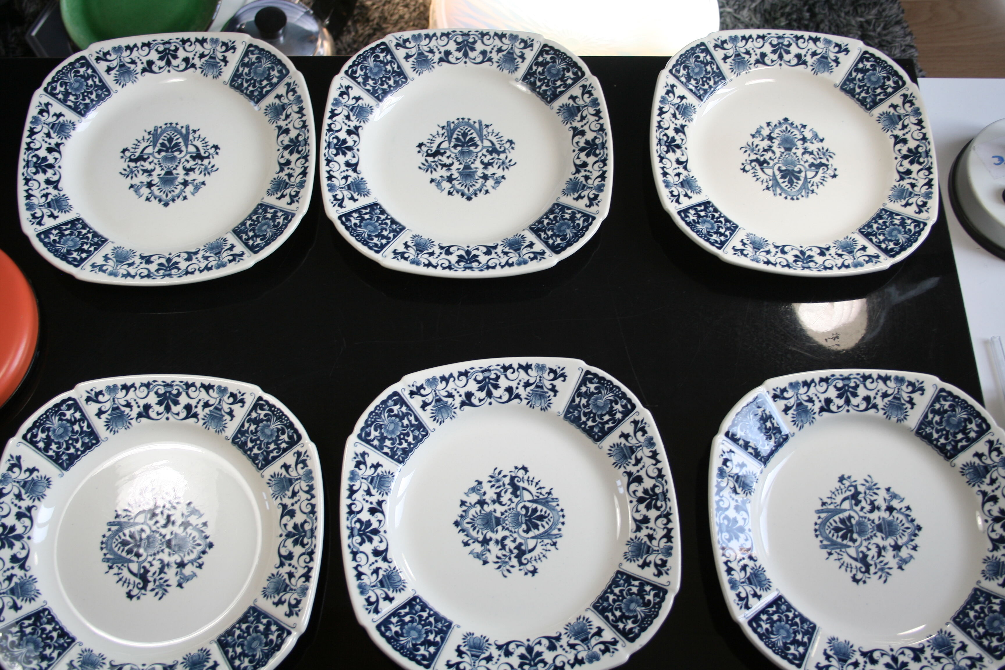 6 plates gien 1950 blue ibis model