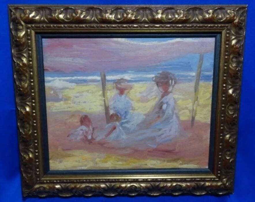 20th Century Impressionist Oil Painting of Beach Scene