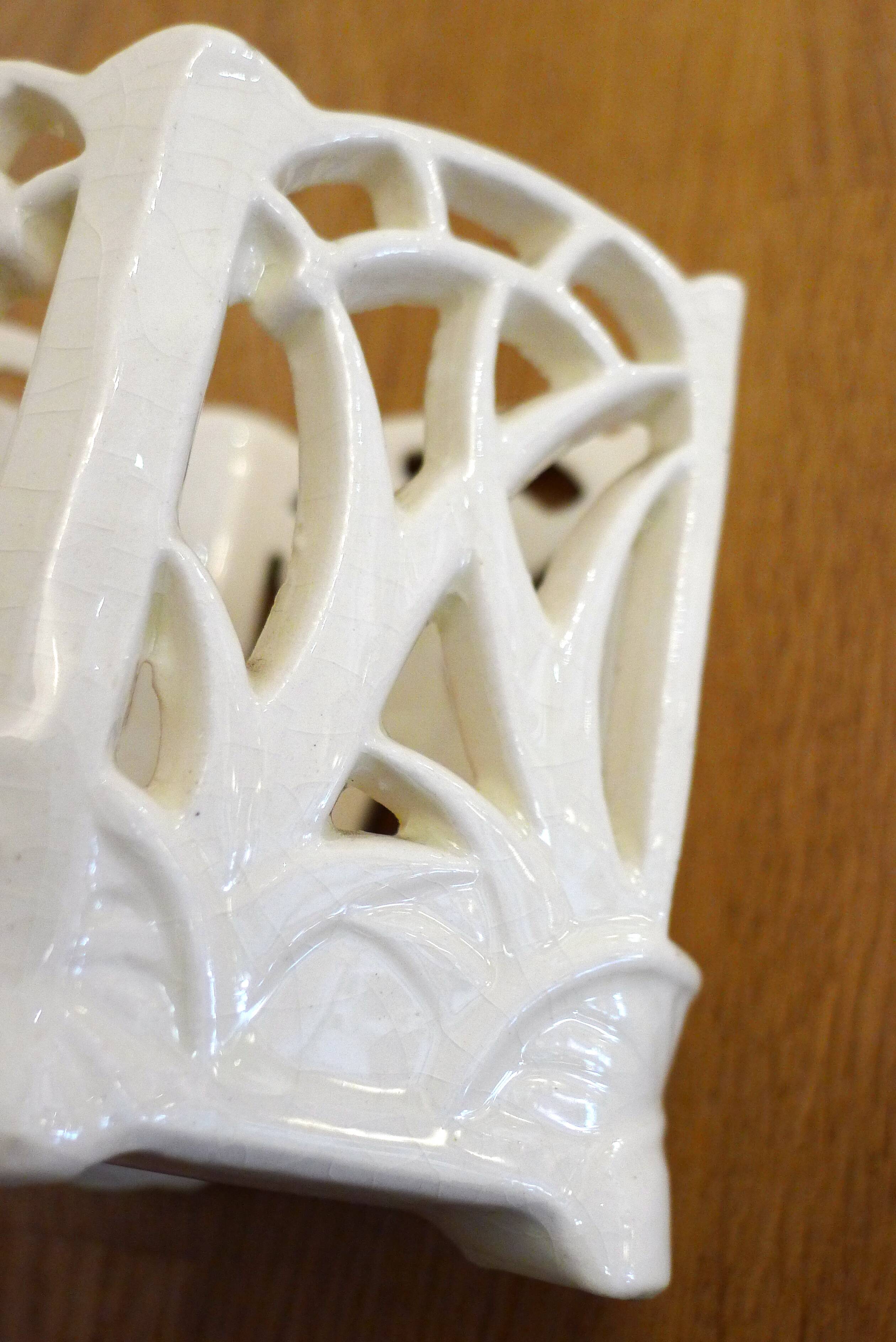 Openwork pot / letter holder in Art Nouveau ceramic