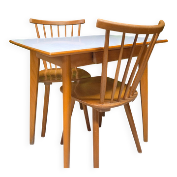 Table and 2 Scandinavian chairs 1960 vintage