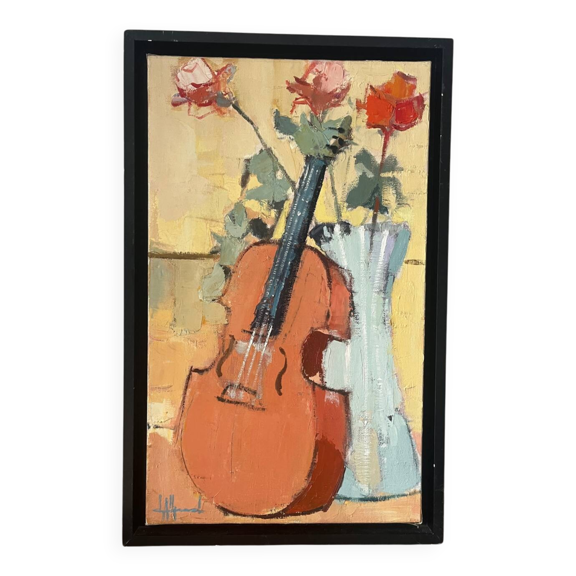 The violin with roses, oil on canvas