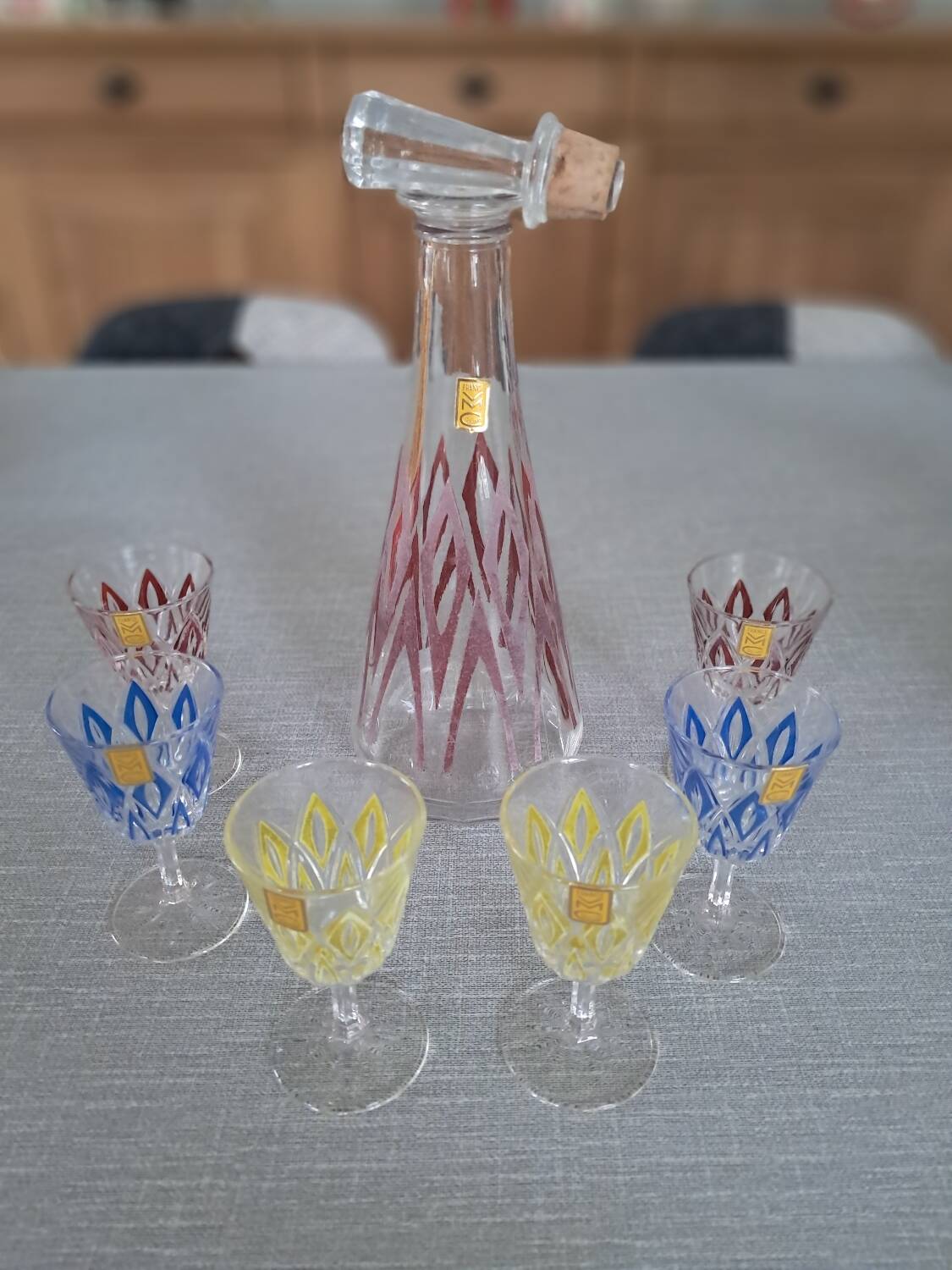 New carafe and glasses set, Champagne glassware from Reims, 1950s
