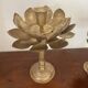 Set of two old brass lotus flower candlesticks