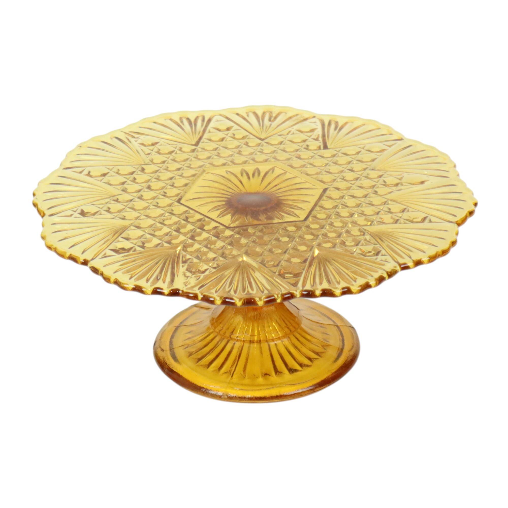 Art Deco Amber Cake Stand Depression Glass 31cm