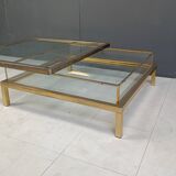 Vintage brass sliding top display coffee table, 1970s