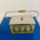 Amber cut crystal bonbonnière, metal mount – Art Deco