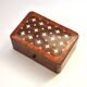 Antique box with marquetry wood, clover decoration, 7 x 11 cm.