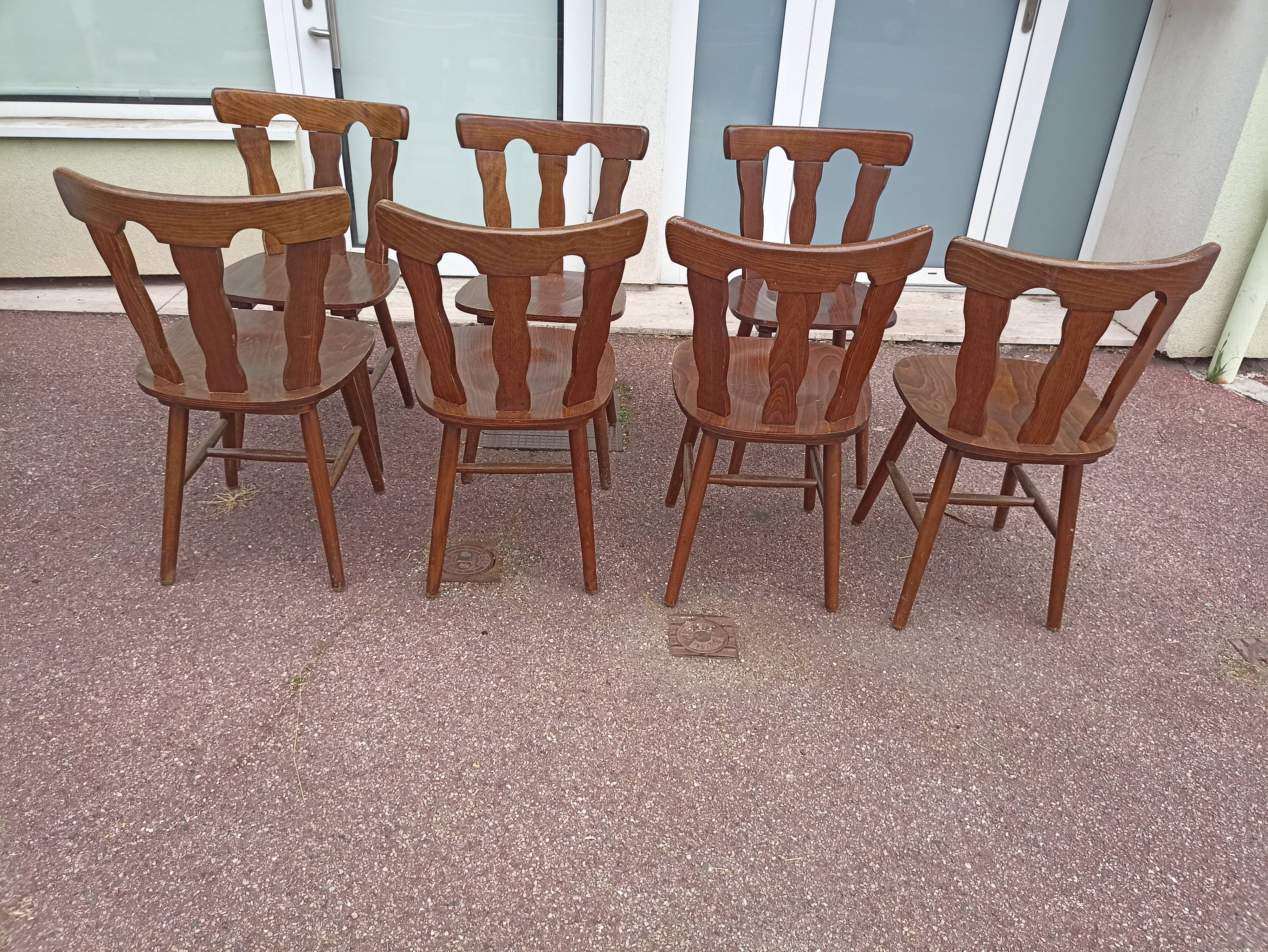 Lot 7 chaises de bistrot bois, année 70/80/90