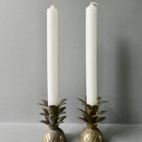 Pair of pineapple candlesticks, brass
