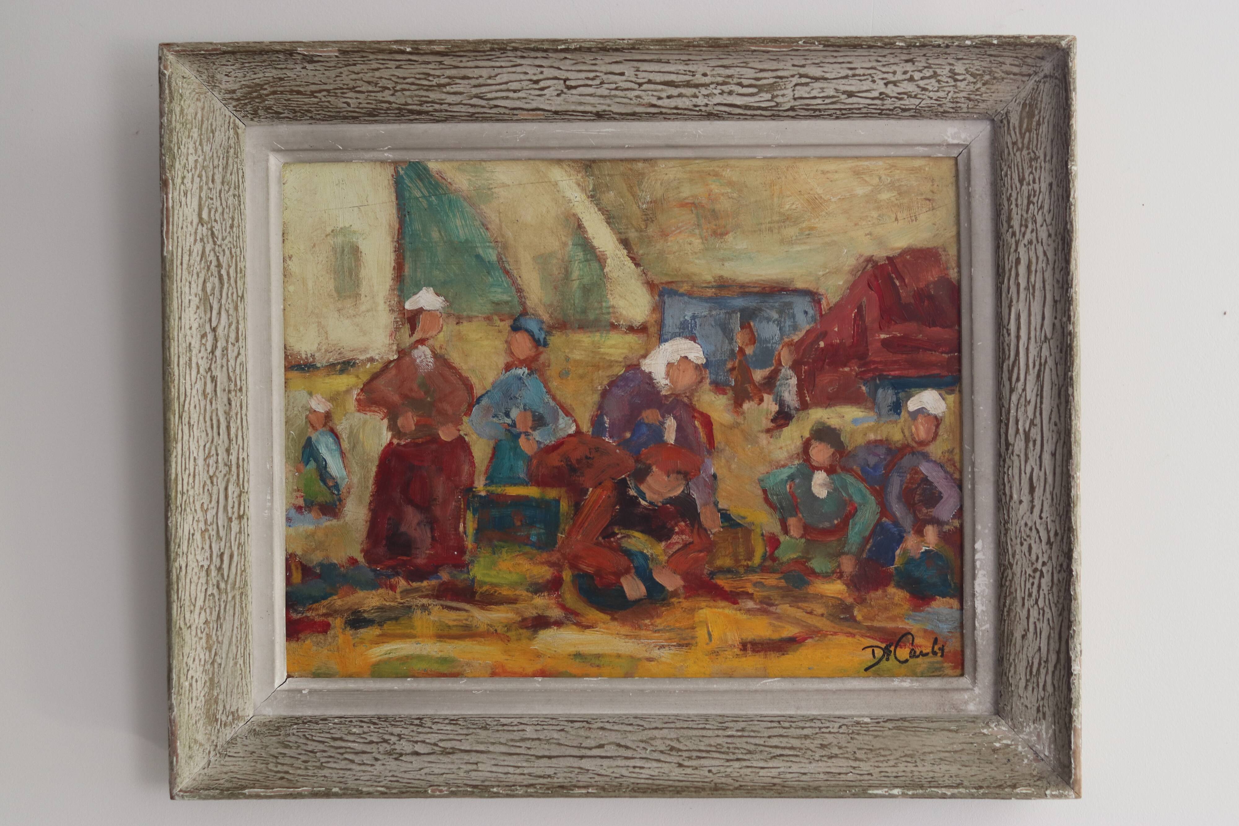 Scène bretonne, acrylique sur panneau signé, Vers 1940