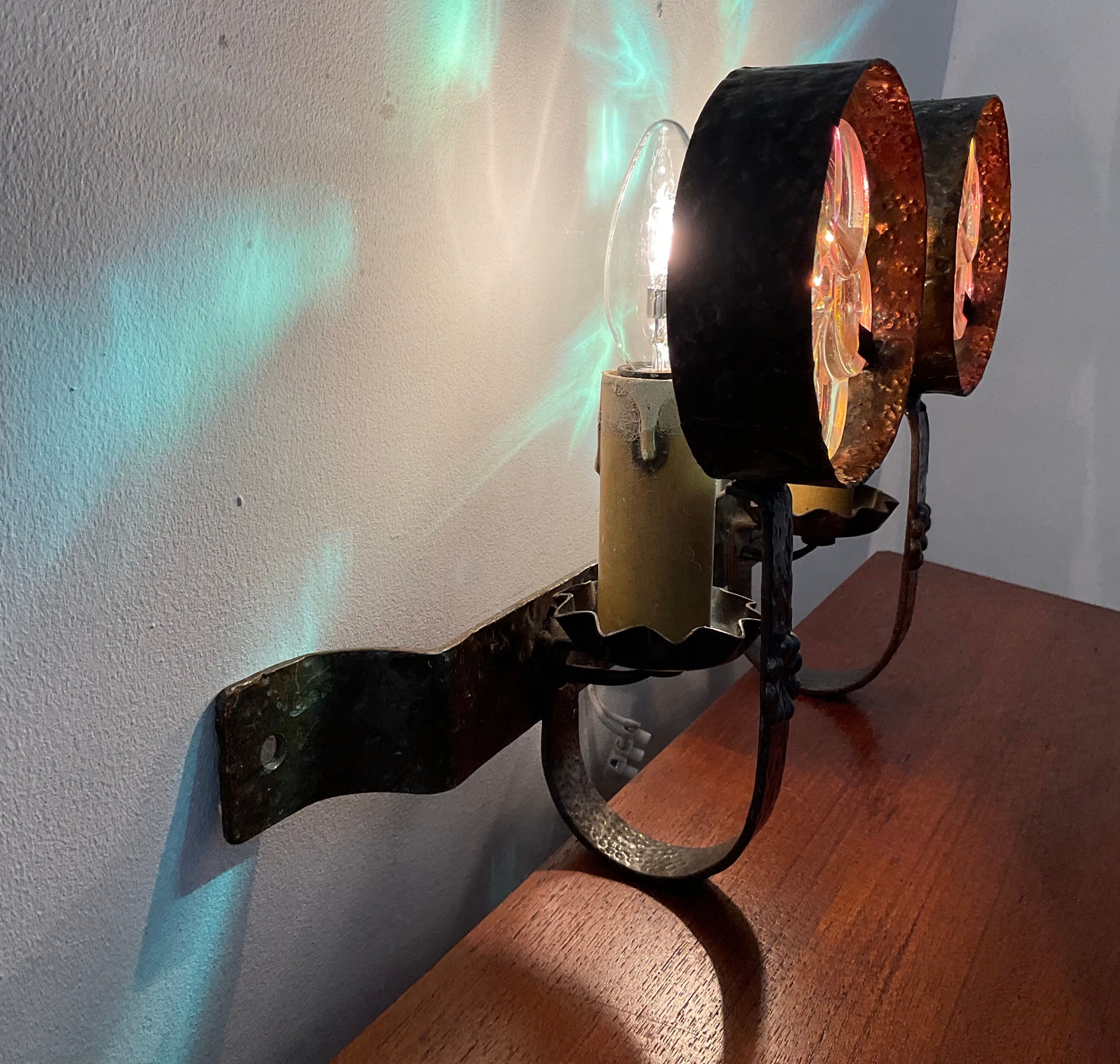 Vintage wall lamps in wrought iron and Murano glass paste from the 50s and 60s