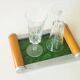 Original Art Deco vintage design plateau in green glass, wood and aluminium.