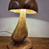 Hand-carved oak table lamp in the shape of a mushroom