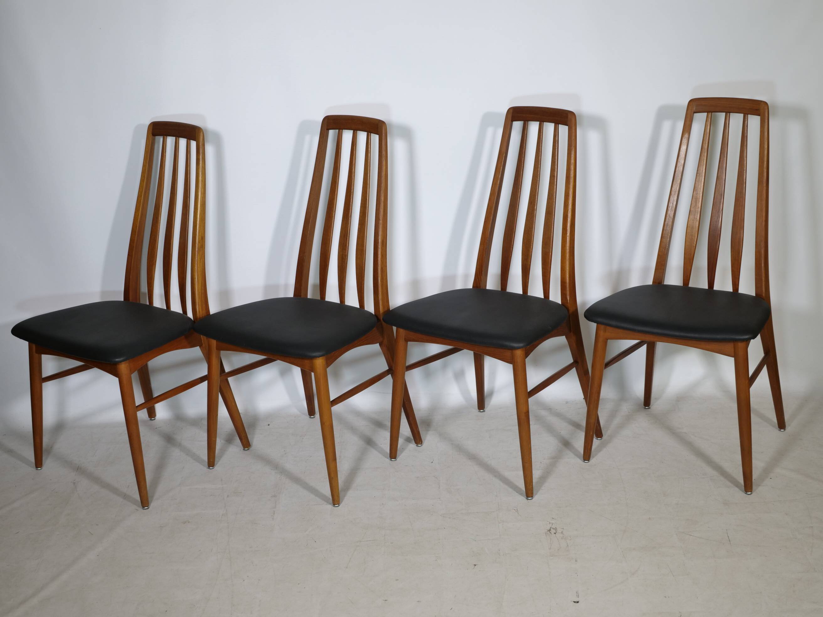 Eva Dining Chairs in Teak by Niels Koefoed for Hornslet, Leather, Set of 4