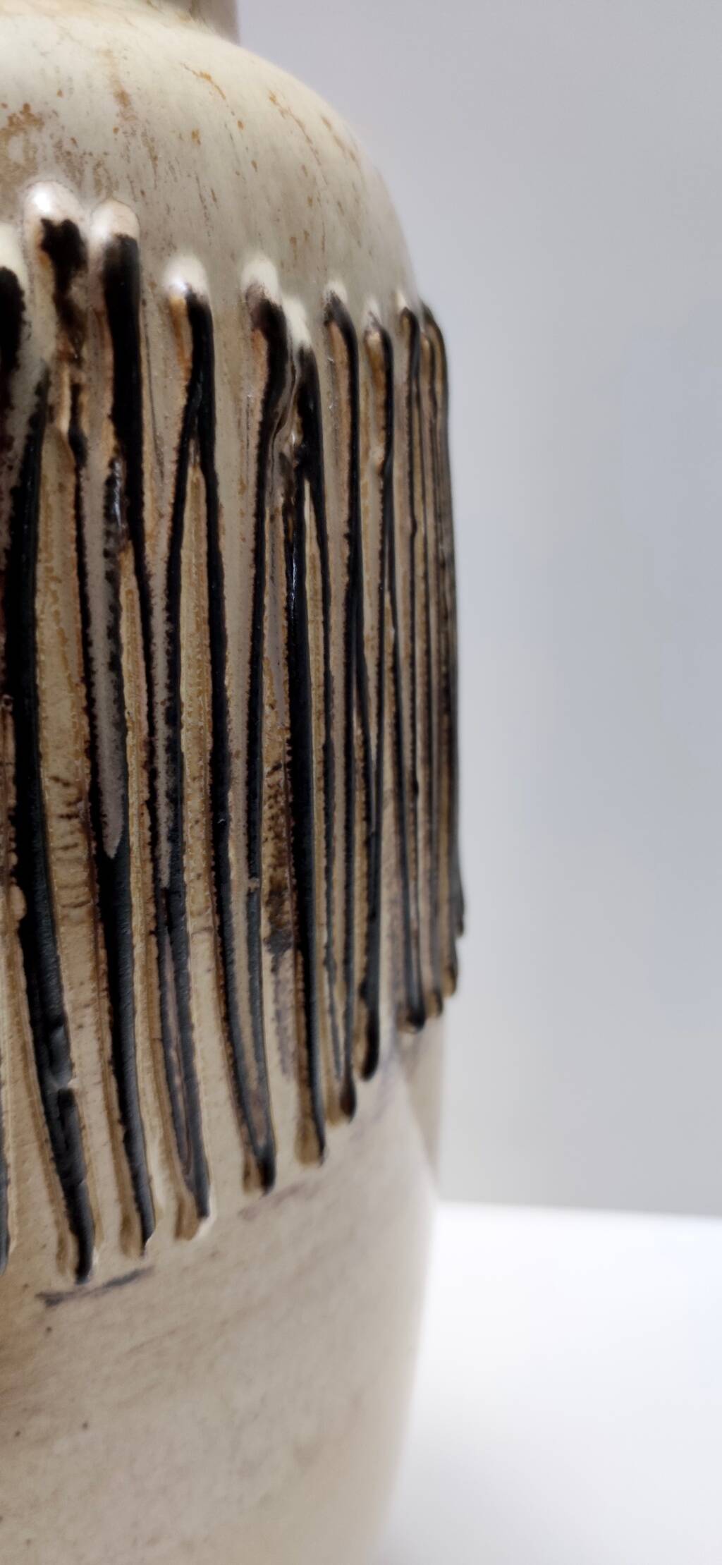 Handmade Beige and Black Glazed Ceramic Vase, Germany