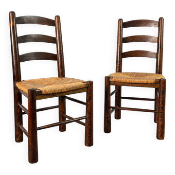Paire de chaises paillées - Georges Robert, France vers 1950 Design