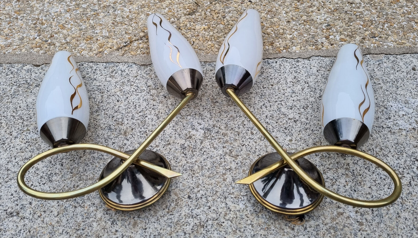 Pair of vintage double wall lamps, 50s.