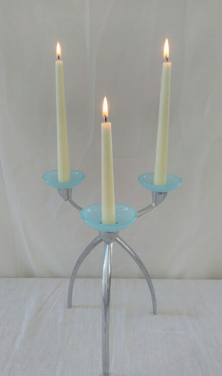 Chrome and blue seventies candlestick