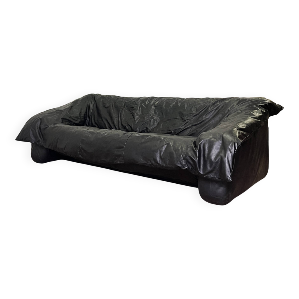 Fauteuil club cuir noir pleine fleur - Classicisme, finitions cloutées