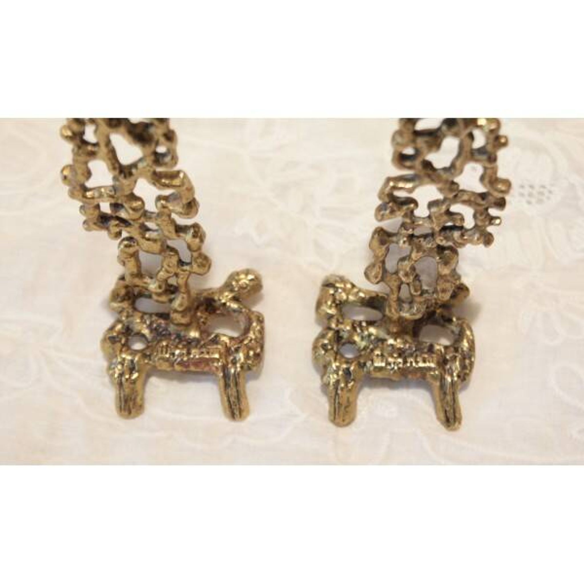 Pair of gilded bronze candlestick holders in brutalist style from around 1970.