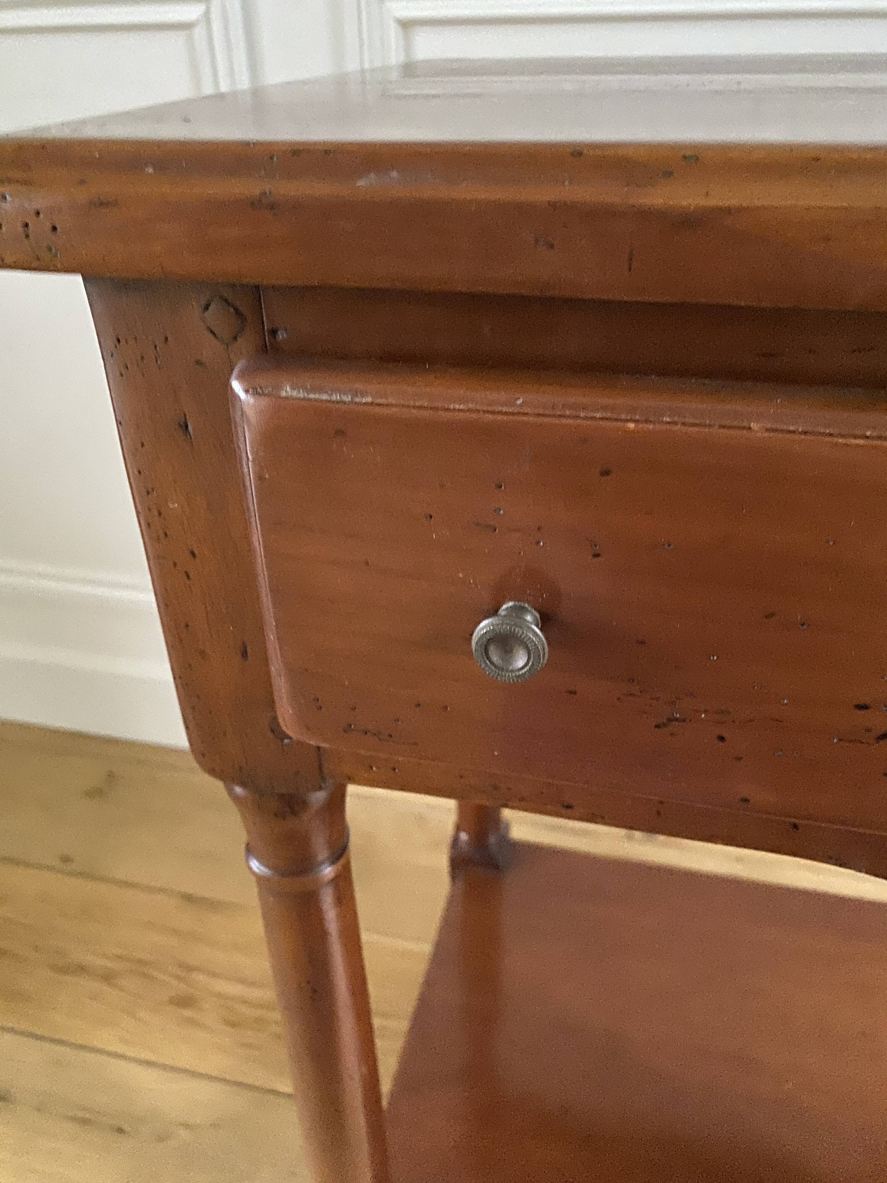 Nightstand, vintage side table with a drawer and a low shelf in solid wood