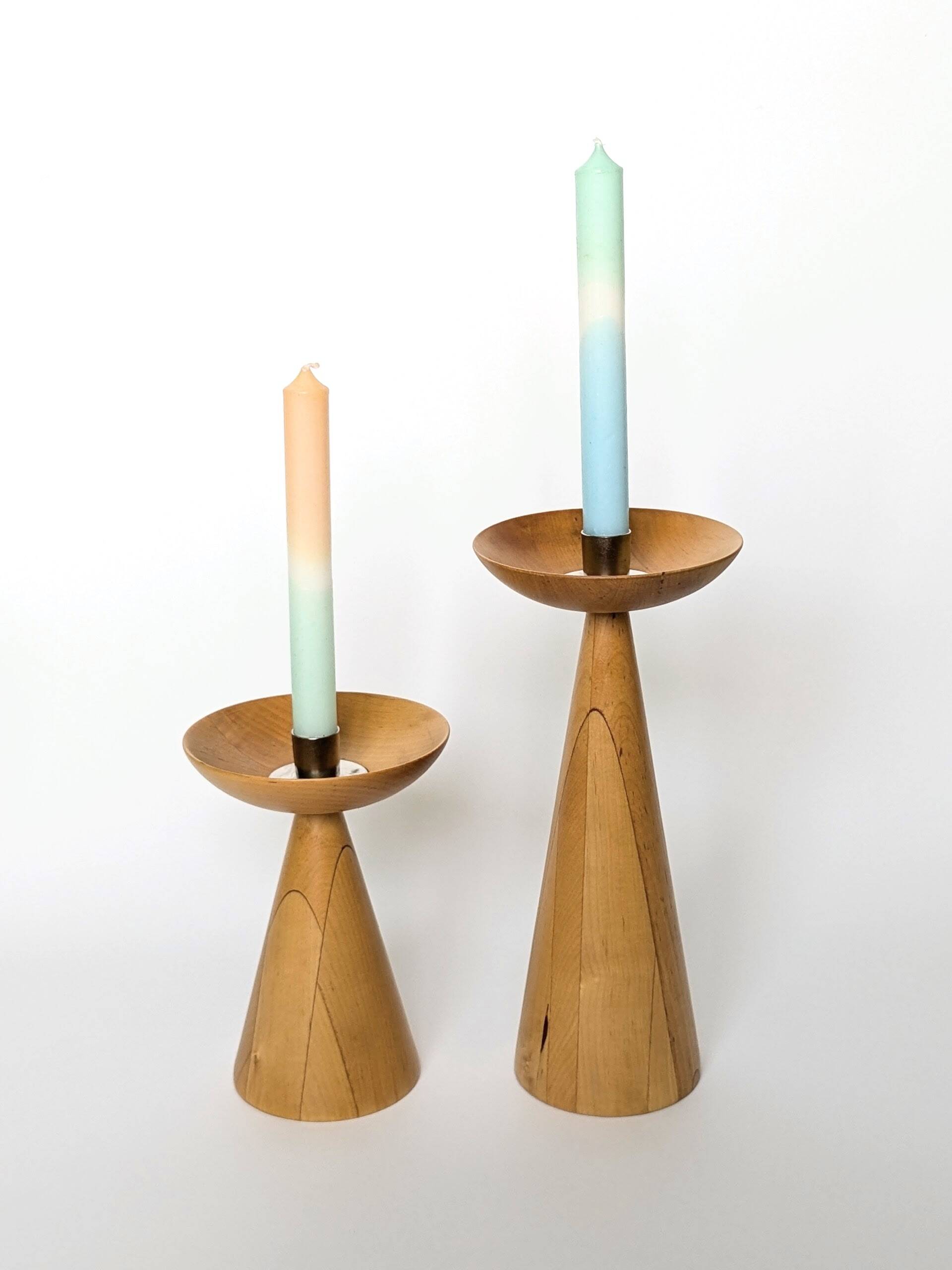 Bougeoirs en bois tourné IKEA vintage | Paire