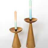 Vintage IKEA turned wooden candle holders | Pair