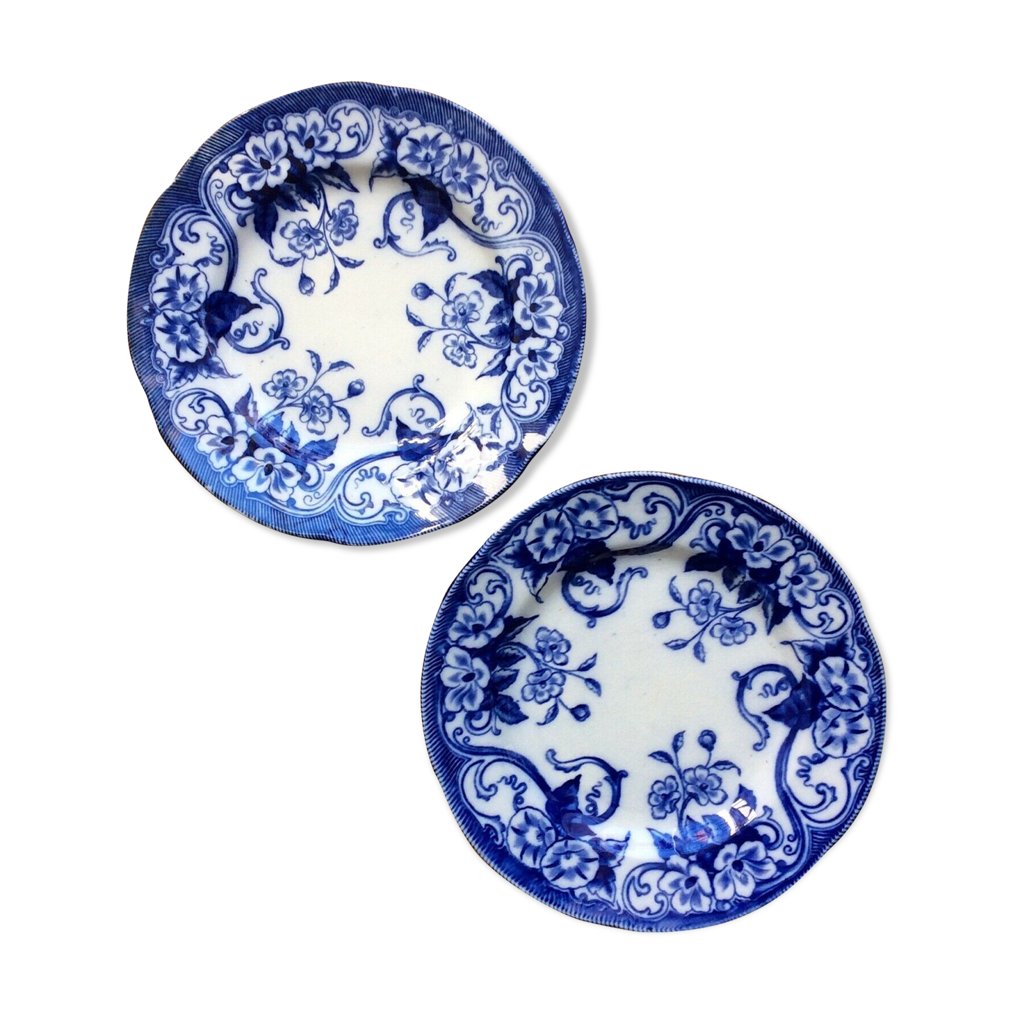 Creil & montereau two old plates faience model flora liseron (a)