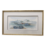 Watercolour by Christian Gaudin framed certificate Guérande fishing port marshes