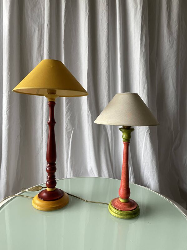 Lampes rustiques bois tourné vintage