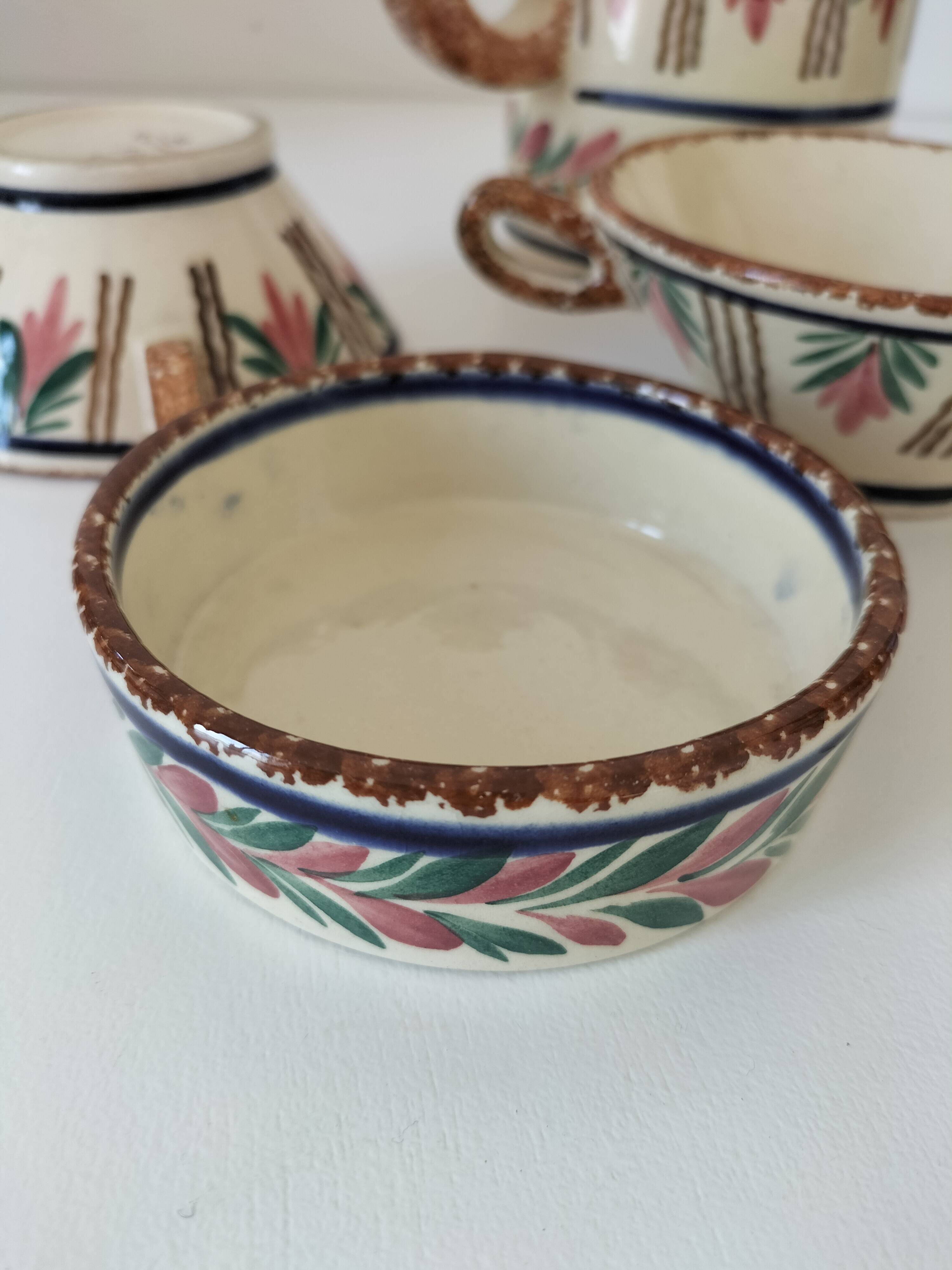 HB Quimper Teapot, Cups and Ramekin Set