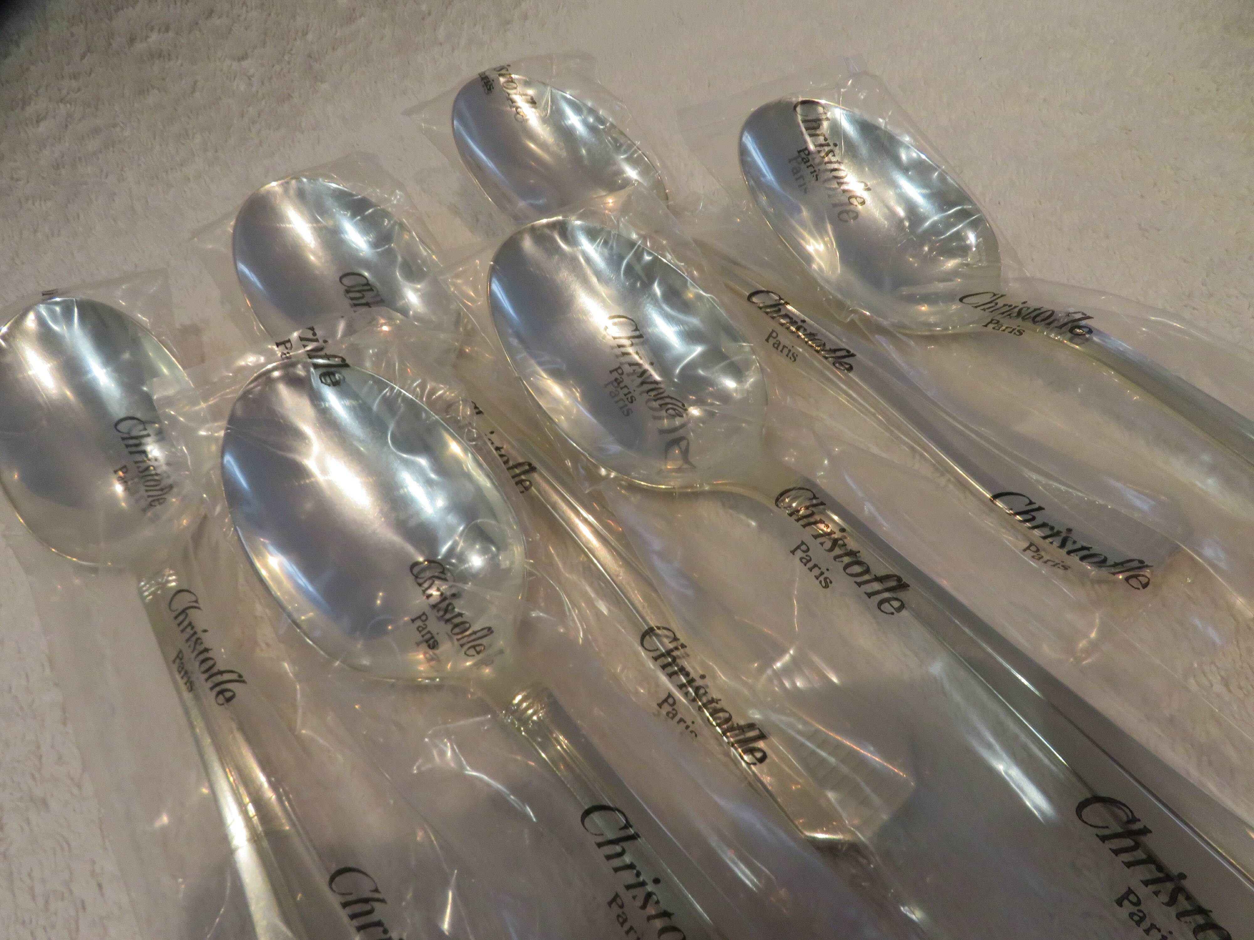 6 silver-plated soup spoons by Christofle Atlantide in blister pack