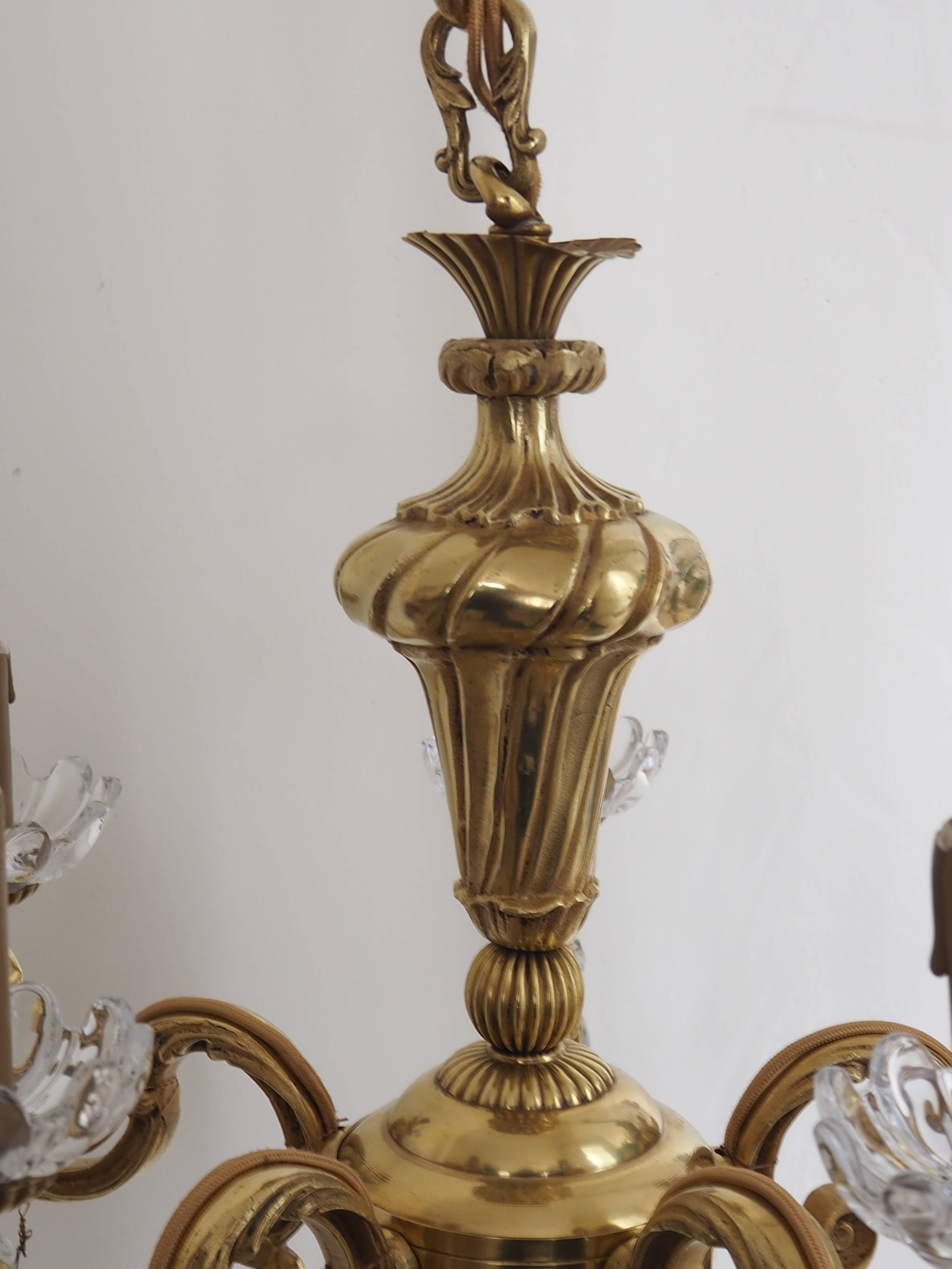 Solid bronze chandelier with crystal pendants and candle holders - Lucien GAU