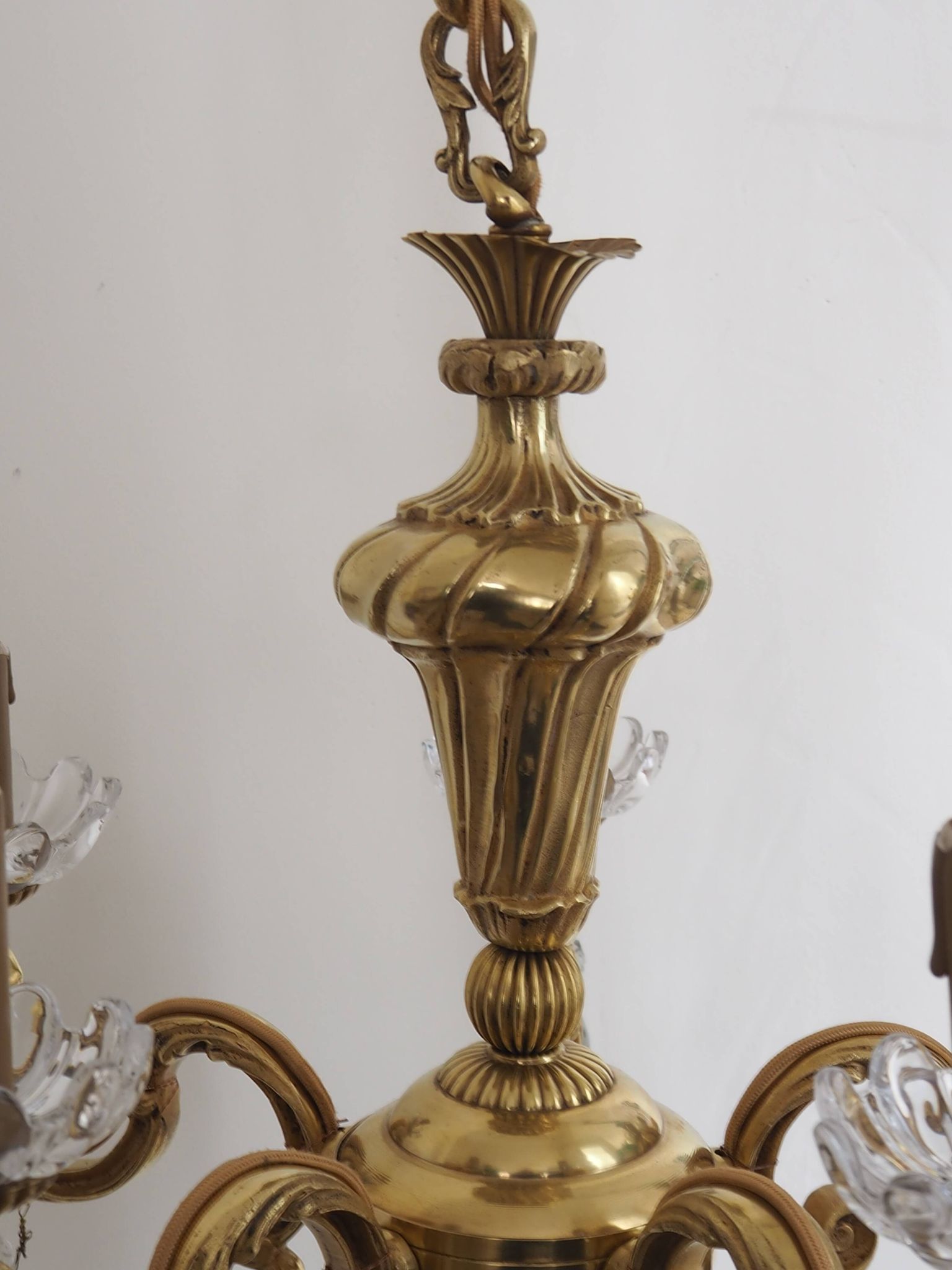 Solid bronze chandelier with crystal pendants and candle holders - Lucien GAU