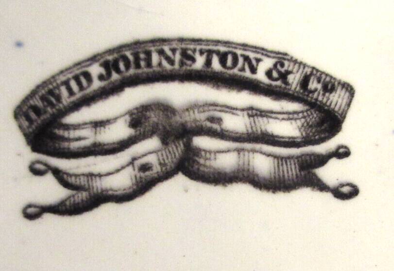 English dessert plate signed David Johnston & Cie: Black and white landscape