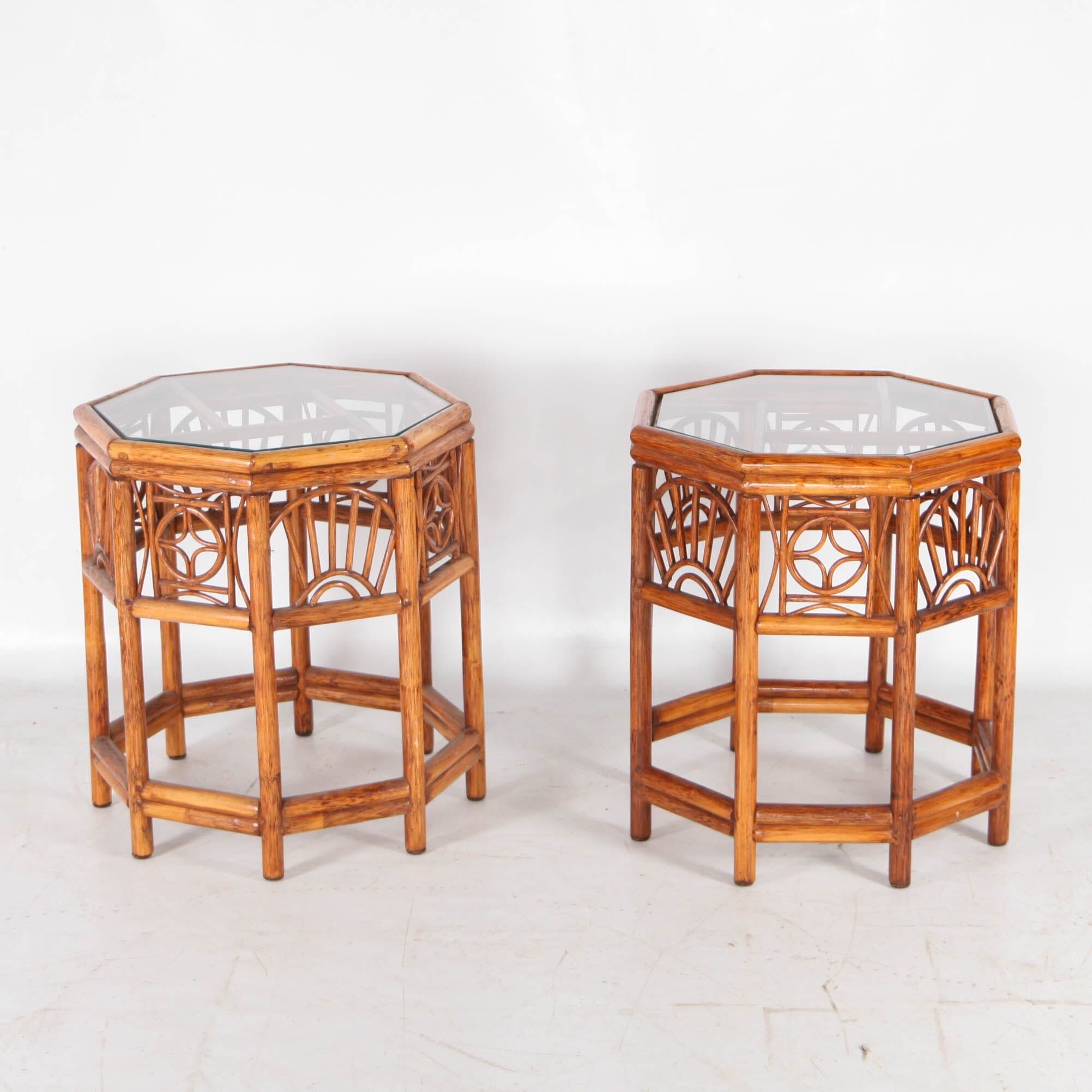 Ensemble de 3 tables basses en rotin
