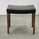 1960s Danish Modern Wood and Black Leather Stool