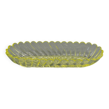 Ancien ravier porte peigne en cristal signe baccarat modele bambou tors jaune
