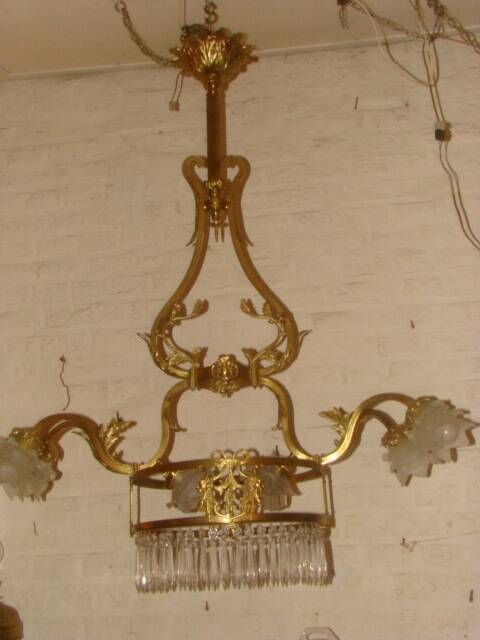 bronze and brass chandelier with 6 arms from the early 20th century